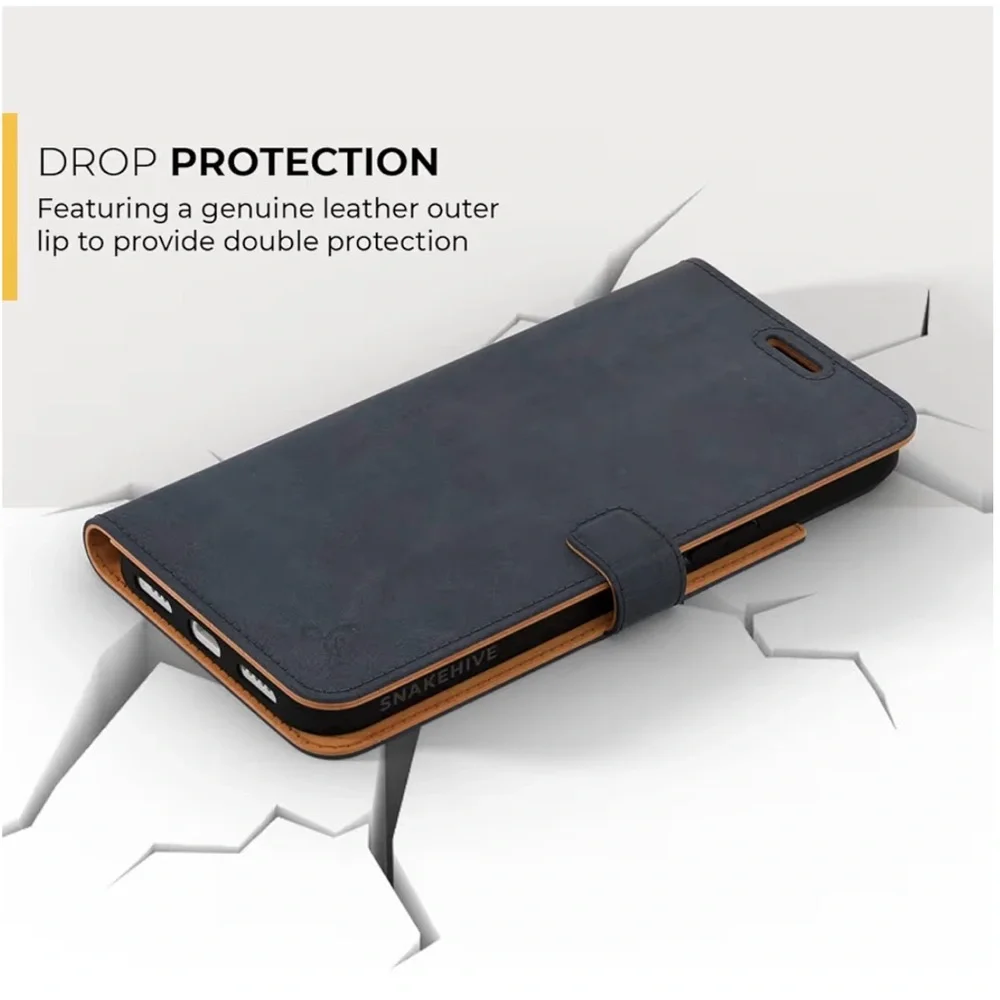 NWT! Navy - Snakehive iPhone 14 Case | Genuine Nubuck Leather | Wallet + Stand